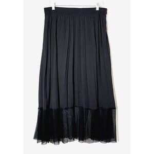 Rachel Roy Pleated Fishnet Hem Maxi Skirt Womens Size XXL Black Lined Side Zip